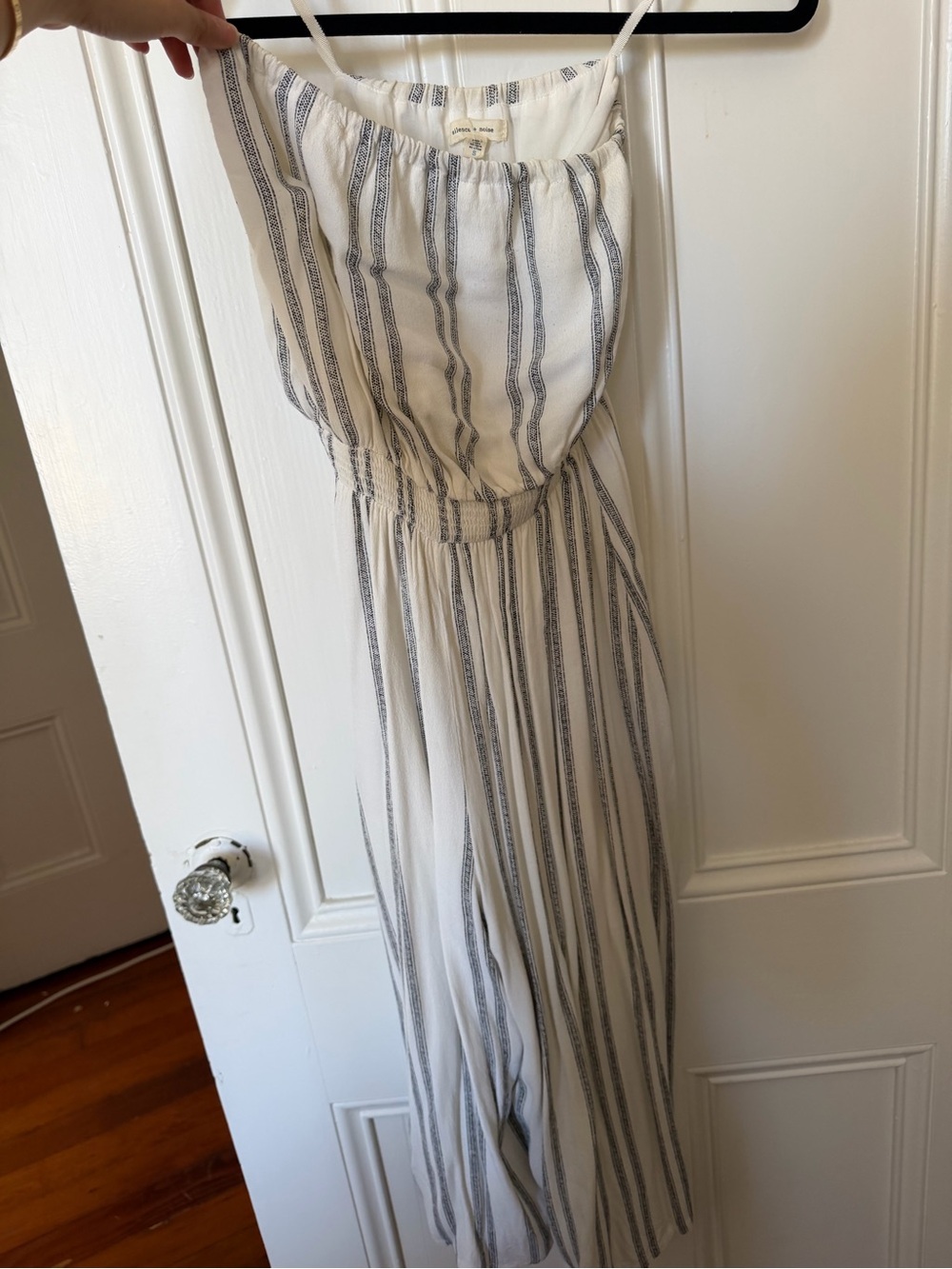 silence + noise White Jumpsuit with Navy Vertical Stripes